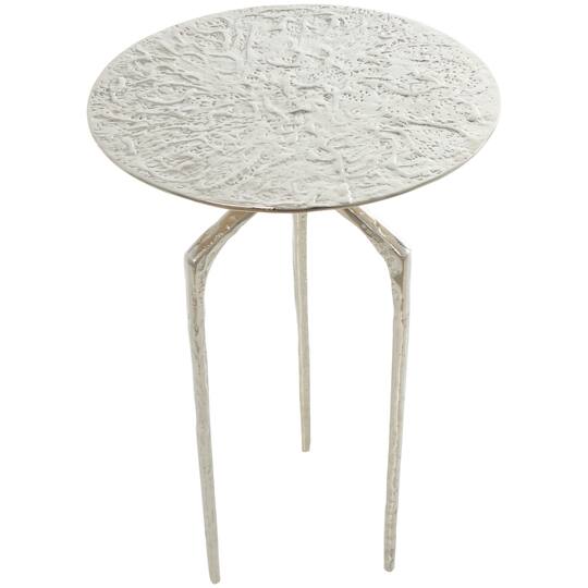 Silver Aluminum Geometric Slim Textured Accent Table